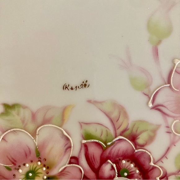 Floral Pedestal Cake Stand Signed Renee 8” - Picture 4 of 16